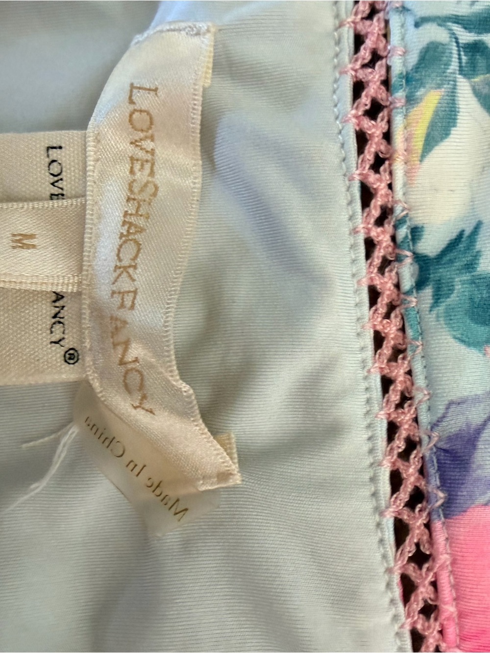 LoveShackFancy Pastel Floral One-Piece with Pink Lace Trim - Picture 4 of 4